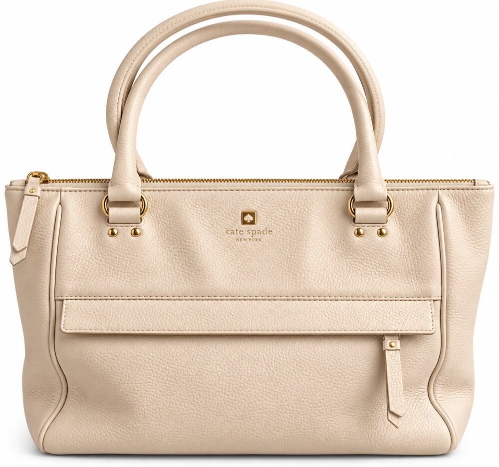 KATE SPADE Grant Park Alida WKRU2640 Moussfrost Taupe Cream Leather Tote #119